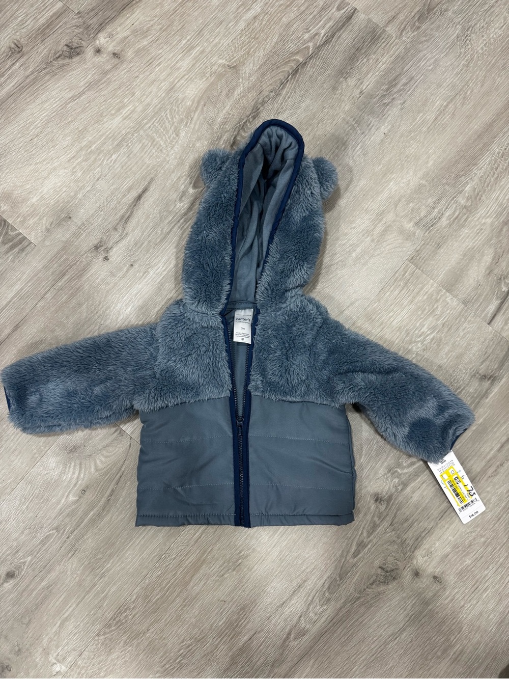 Carter's Plush Hooded Puffer Jacket in Steel Blue Size 3M